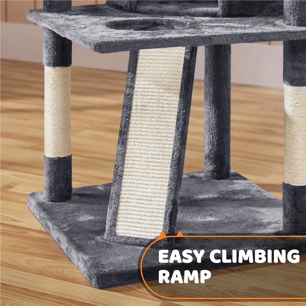 Renwick 69" Large Cat Tree Tower with Condos & Scratching Board — Dark Gray
