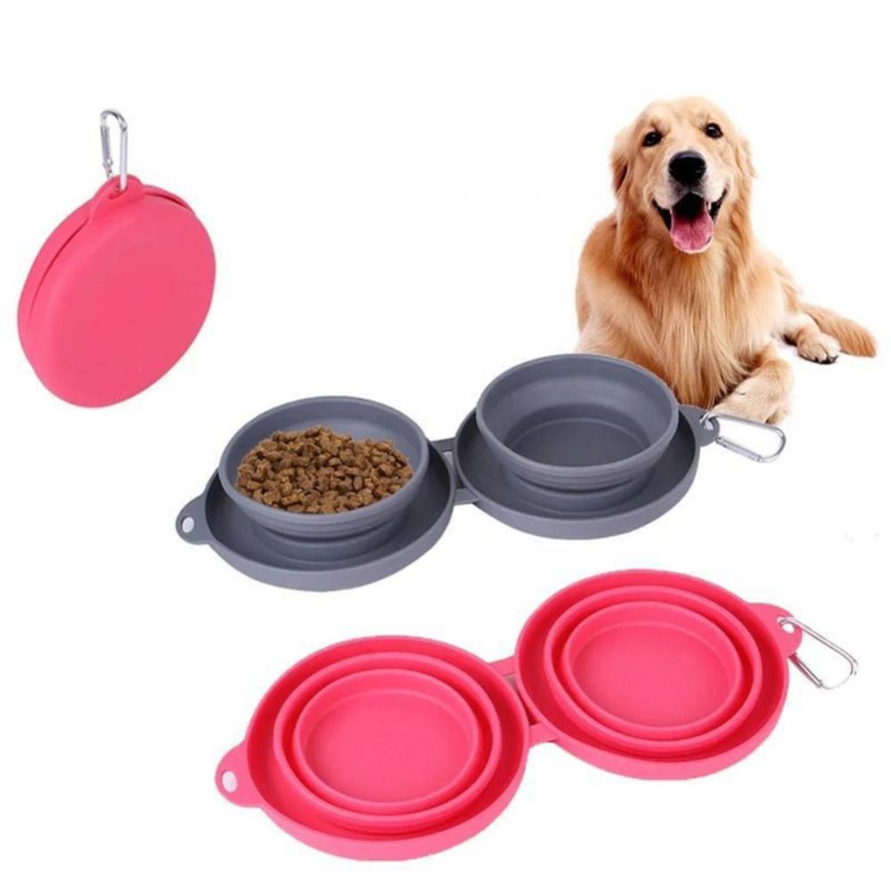 Collapsible Double Pet Bowl with Non-Slip Silicone Mat — Travel-Ready for Dogs & Cats