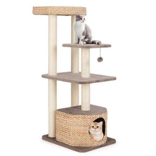 4-Layer Cat Tower with Condo, Sisal Scratching Posts & Washable Cushions — Coffee & Natural