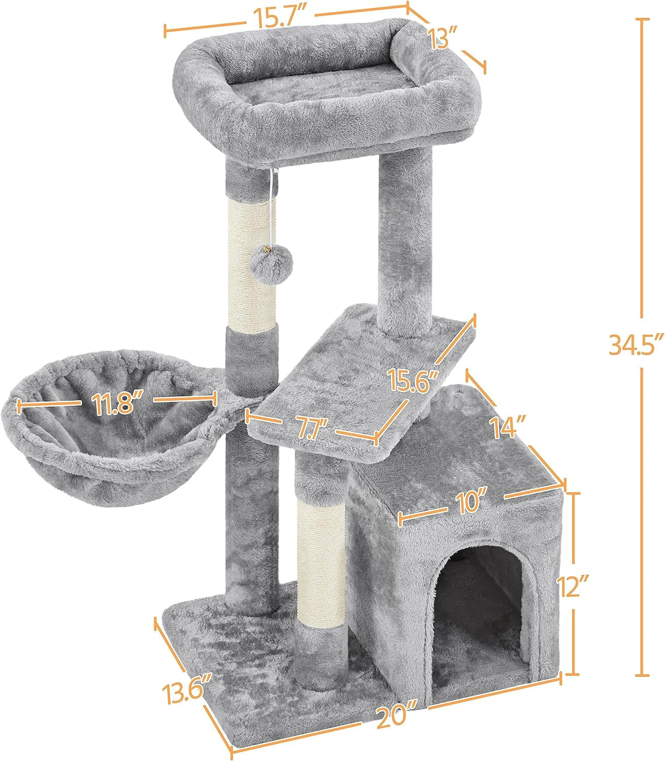 Cat Tower with Plush Condo, Basket & Nest — 34.5" Multi-Level Cat Tree