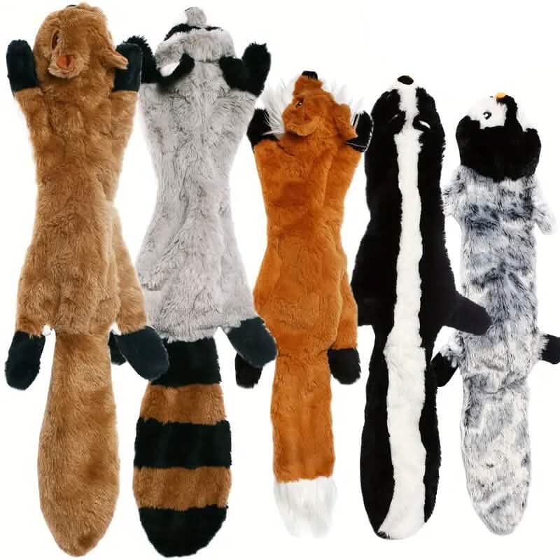 5-Piece Stuffing-Free Squeaky Plush Dog Toy Set — Squirrel, Raccoon, Fox, Skunk & Penguin