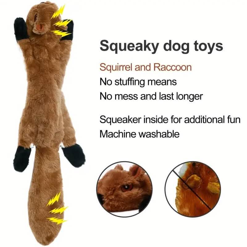 5-Piece Stuffing-Free Squeaky Plush Dog Toy Set — Squirrel, Raccoon, Fox, Skunk & Penguin