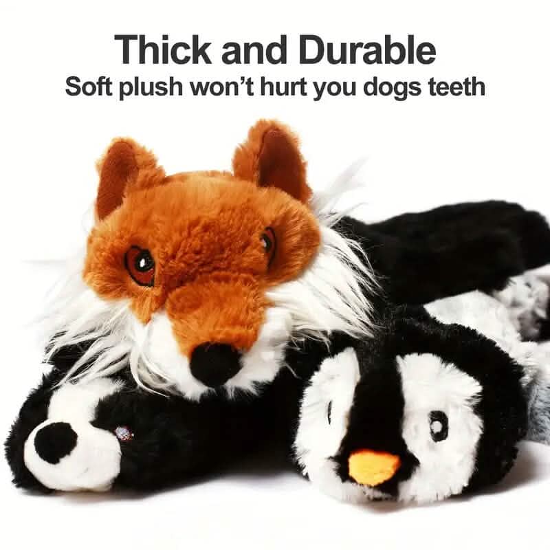 5-Piece Stuffing-Free Squeaky Plush Dog Toy Set — Squirrel, Raccoon, Fox, Skunk & Penguin