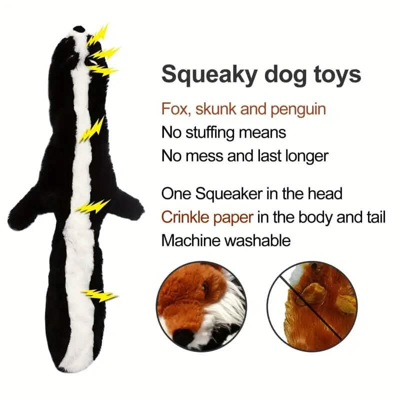 5-Piece Stuffing-Free Squeaky Plush Dog Toy Set — Squirrel, Raccoon, Fox, Skunk & Penguin