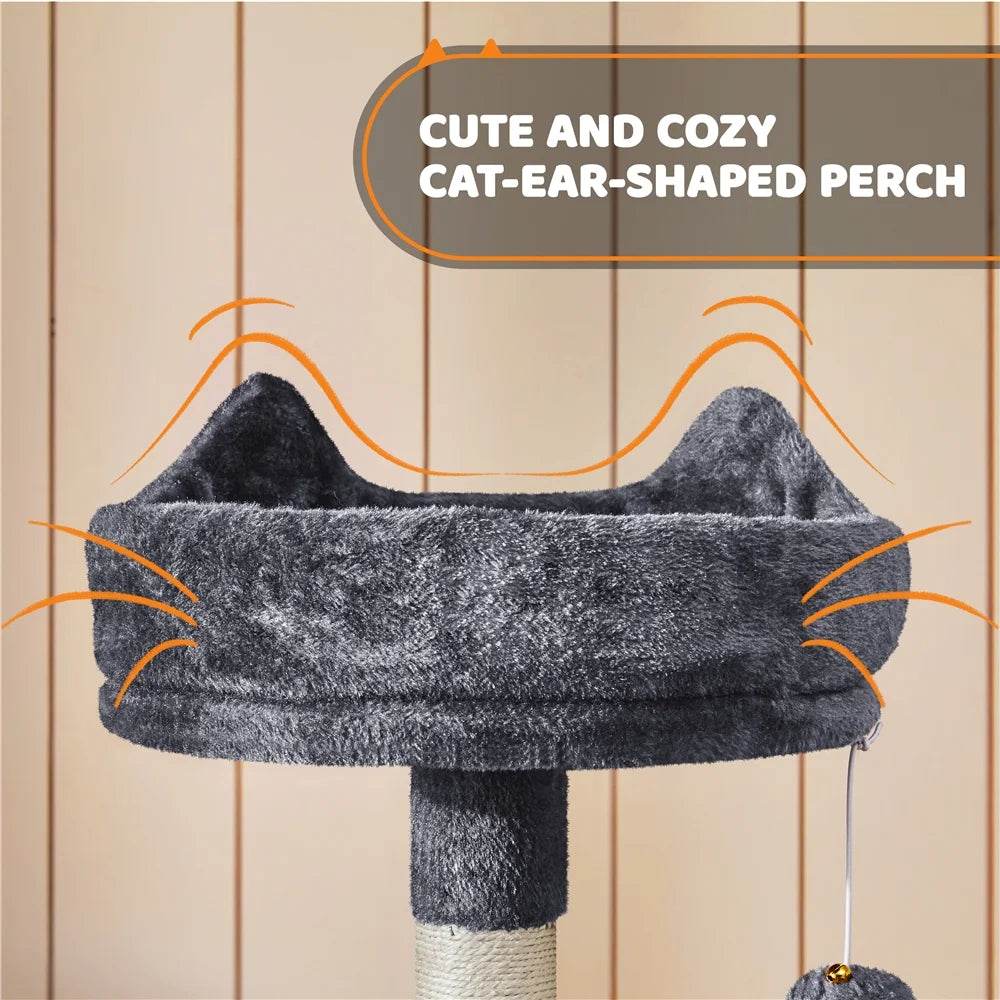 Renwick 69" Large Cat Tree Tower with Condos & Scratching Board — Dark Gray