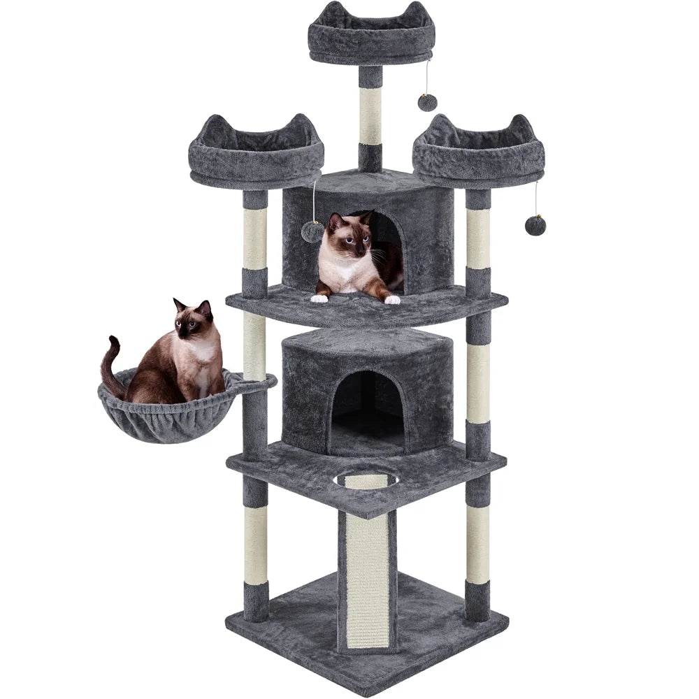 Renwick 69" Large Cat Tree Tower with Condos & Scratching Board — Dark Gray