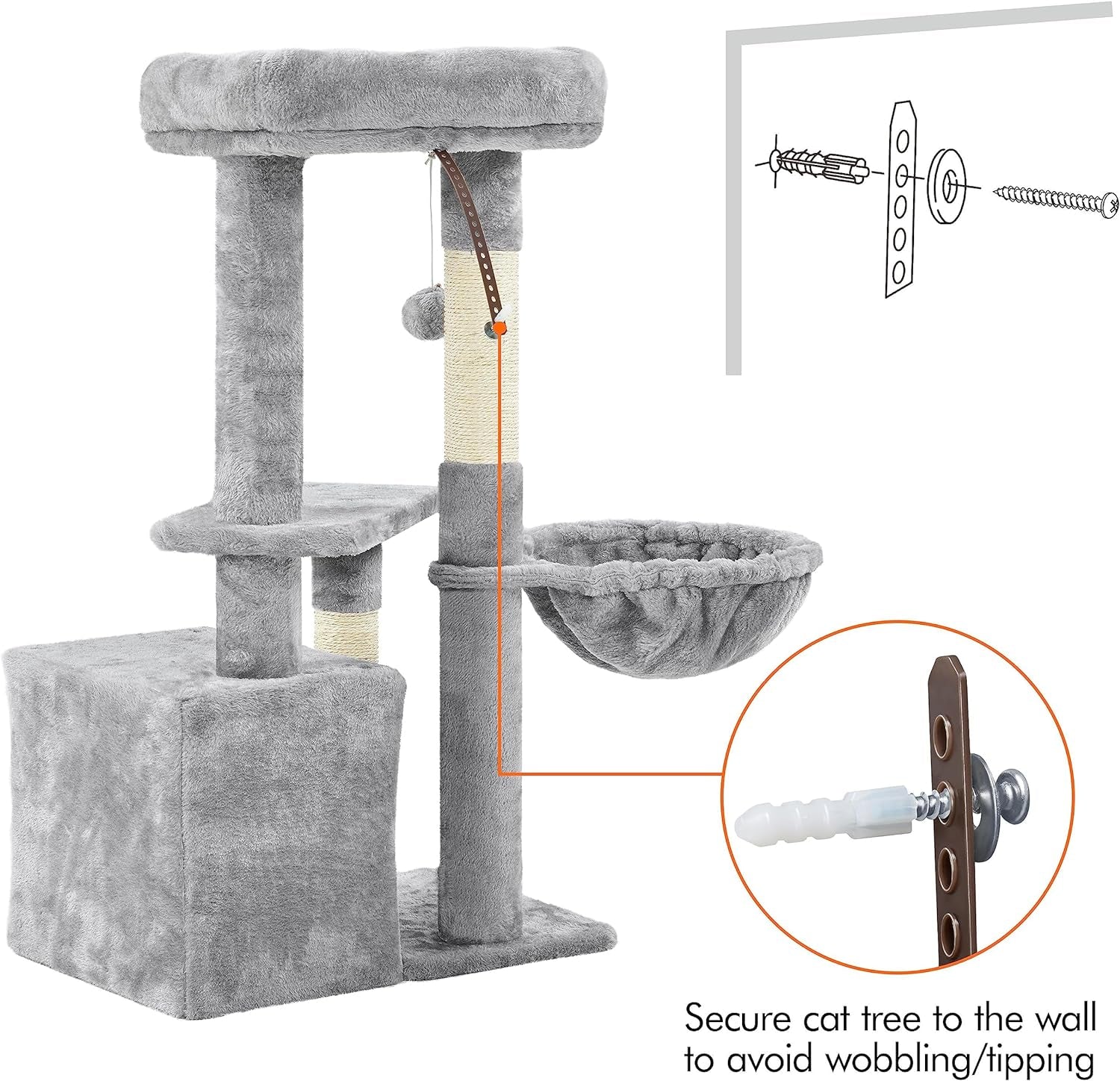 Cat Tower with Plush Condo, Basket & Nest — 34.5" Multi-Level Cat Tree