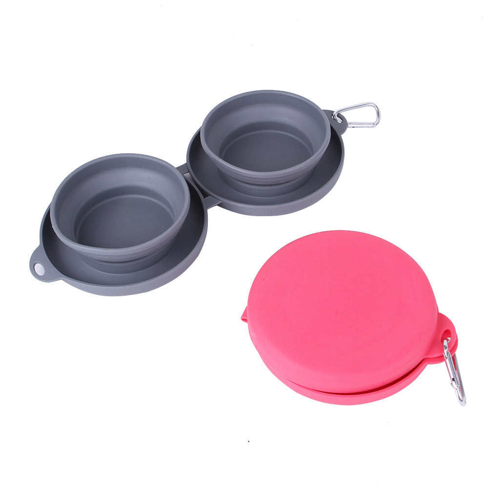 Collapsible Double Pet Bowl with Non-Slip Silicone Mat — Travel-Ready for Dogs & Cats