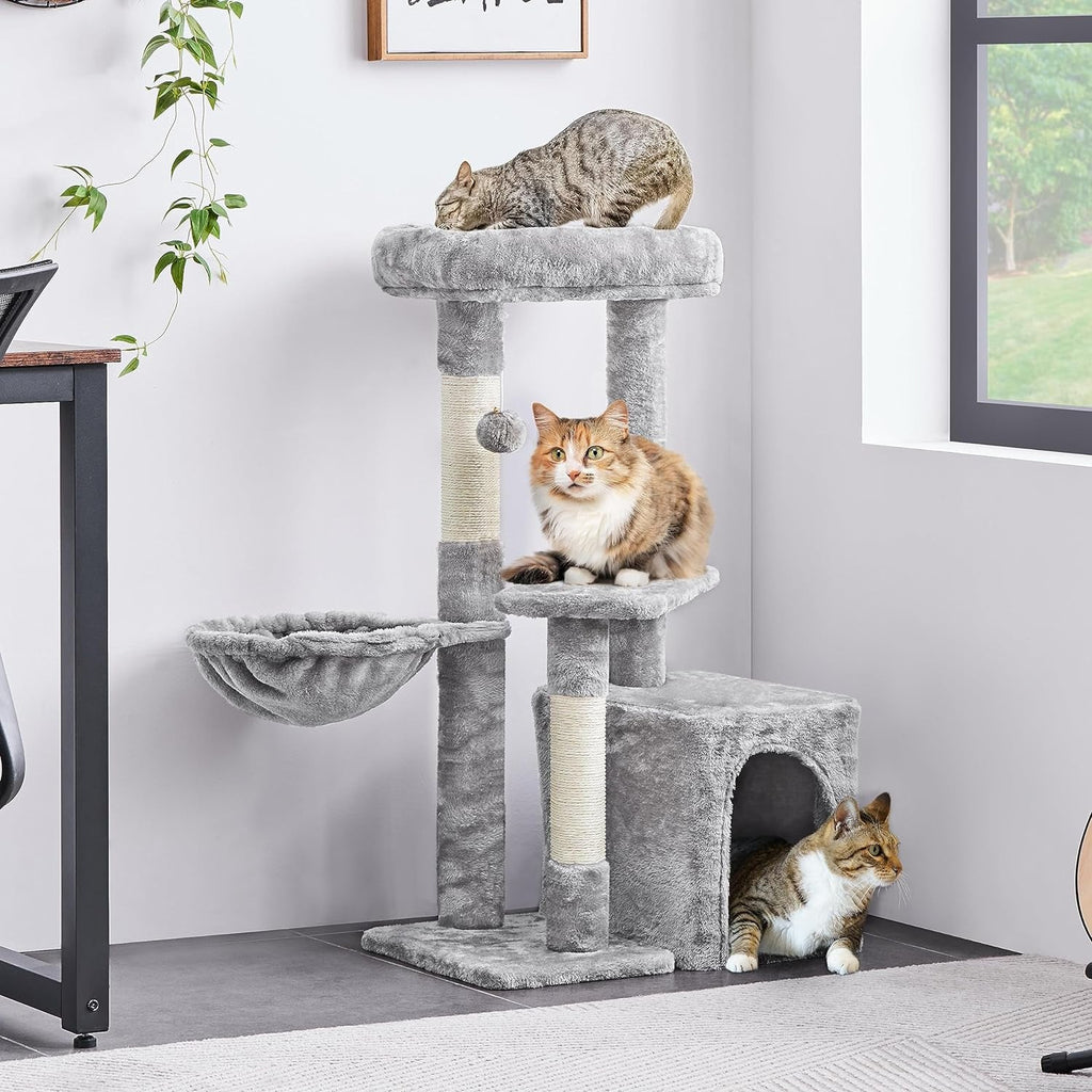 Cat Tower with Plush Condo, Basket & Nest — 34.5" Multi-Level Cat Tree