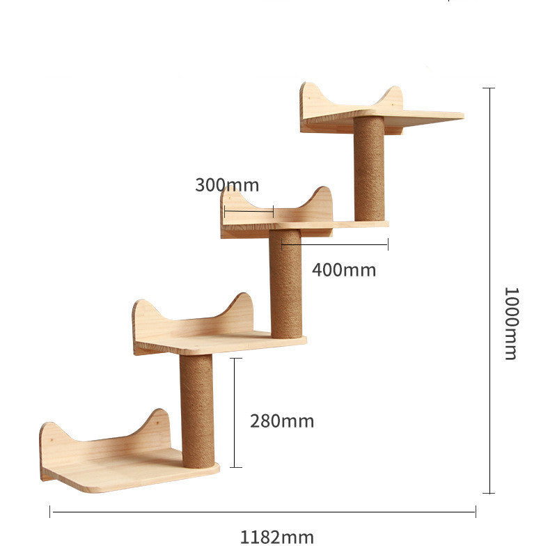 Modular Wall-Mounted Cat Climbing Frame — Solid Wood Platforms, Steps & Perches