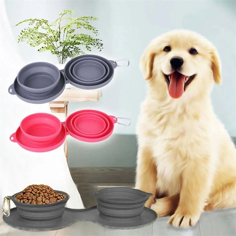 Collapsible Double Pet Bowl with Non-Slip Silicone Mat — Travel-Ready for Dogs & Cats