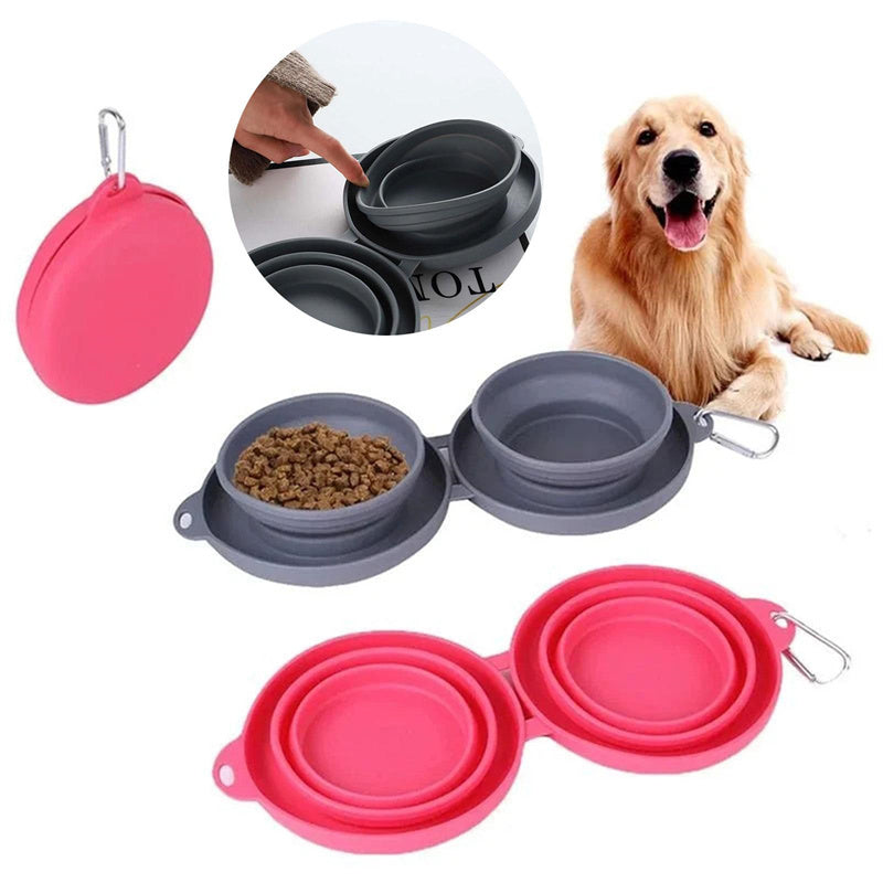 Collapsible Double Pet Bowl with Non-Slip Silicone Mat — Travel-Ready for Dogs & Cats