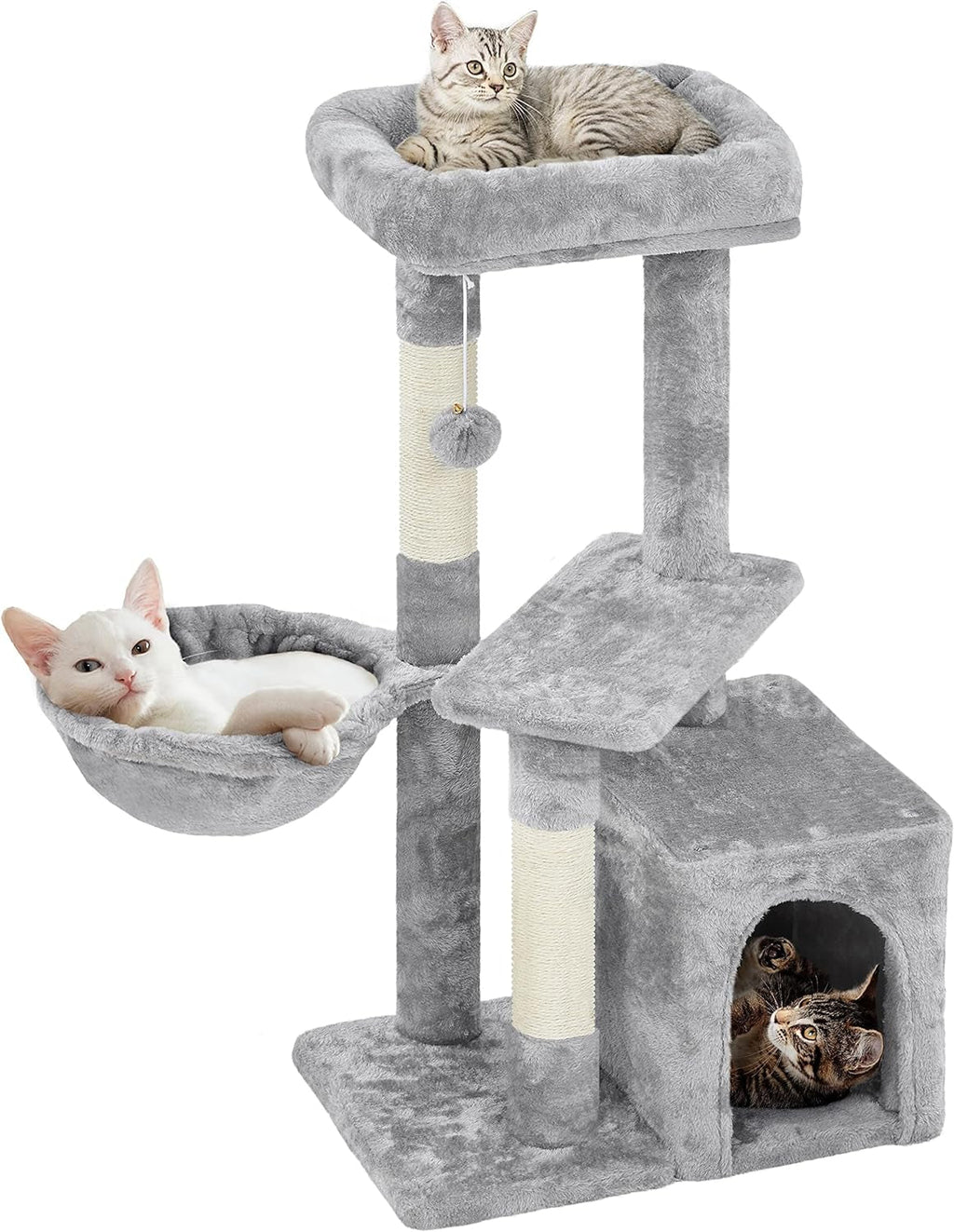 Cat Tower with Plush Condo, Basket & Nest — 34.5" Multi-Level Cat Tree