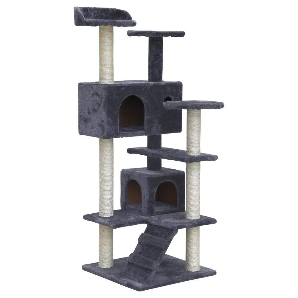 134cm Cat Tree with Cradles, Bed Cubes, Ladder & Sisal Scratching Posts — Dark Grey