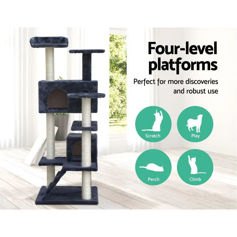 134cm Cat Tree with Cradles, Bed Cubes, Ladder & Sisal Scratching Posts — Dark Grey