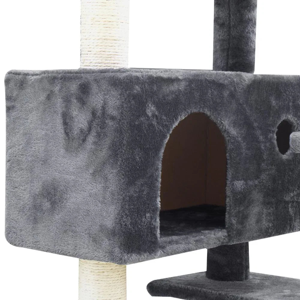 134cm Cat Tree with Cradles, Bed Cubes, Ladder & Sisal Scratching Posts — Dark Grey