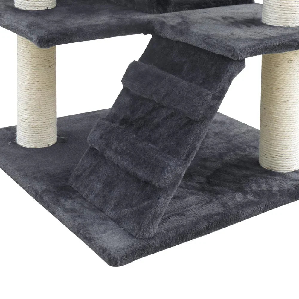 134cm Cat Tree with Cradles, Bed Cubes, Ladder & Sisal Scratching Posts — Dark Grey