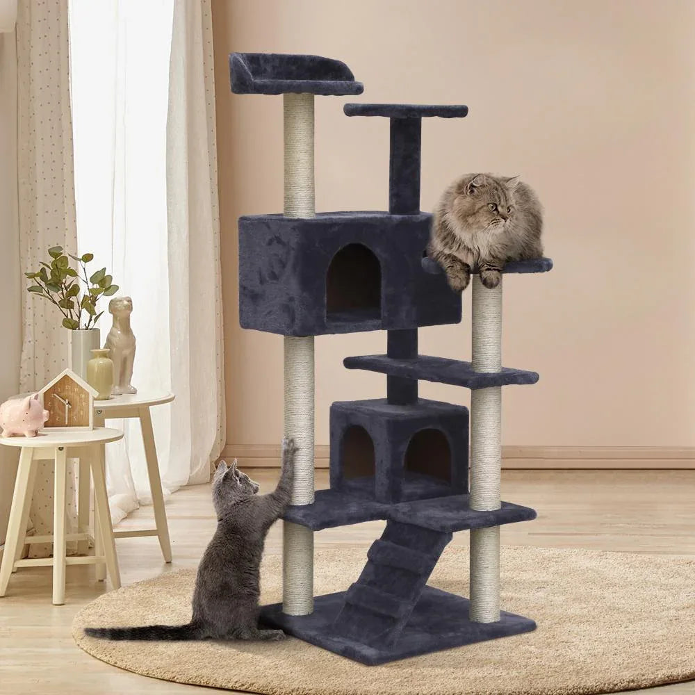 134cm Cat Tree with Cradles, Bed Cubes, Ladder & Sisal Scratching Posts — Dark Grey