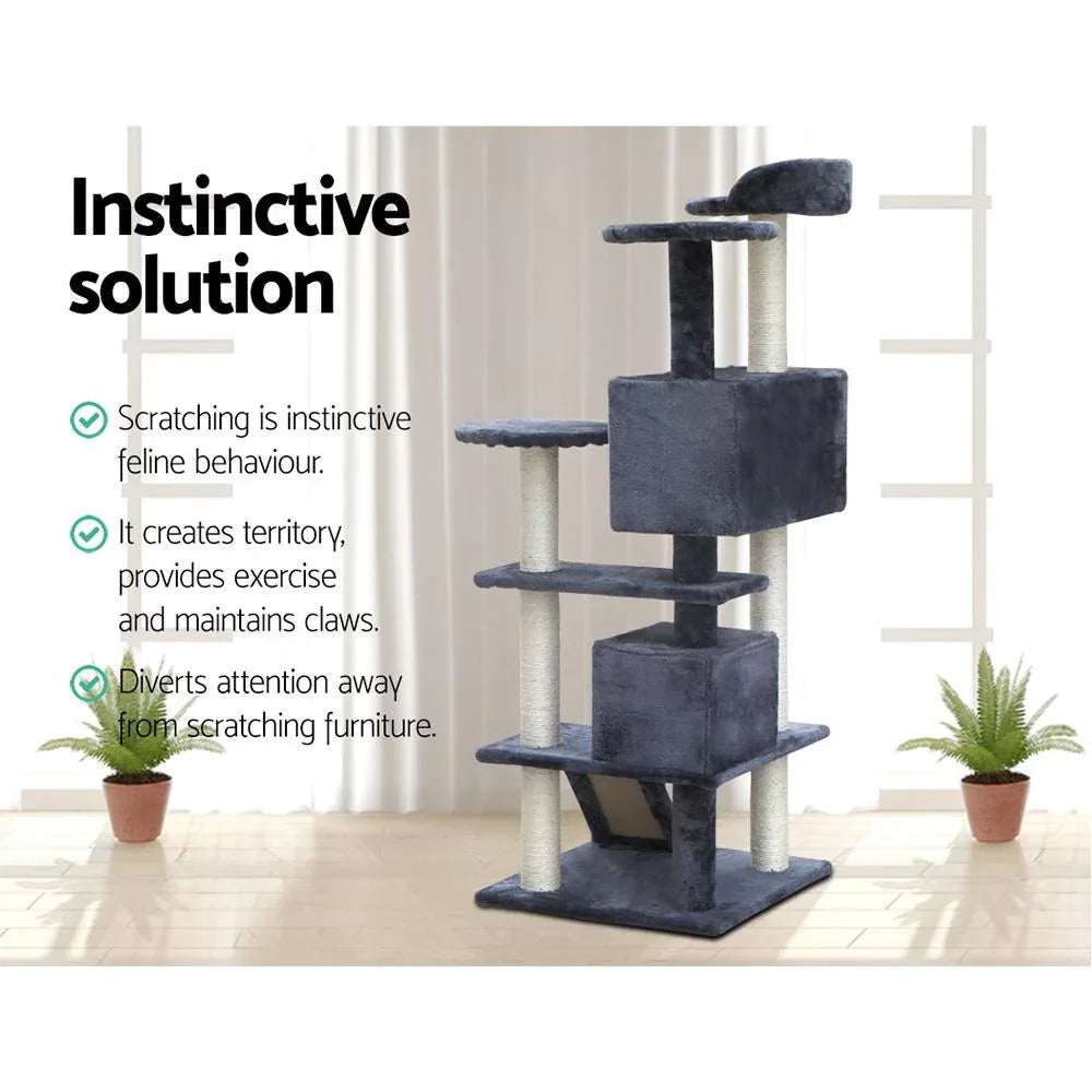 134cm Cat Tree with Cradles, Bed Cubes, Ladder & Sisal Scratching Posts — Dark Grey