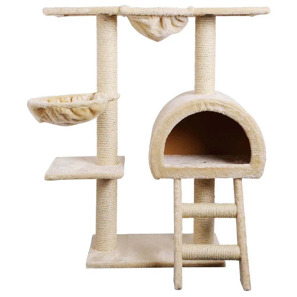 100cm Cat Tree with Condo, Hammock, Cradles & Sisal Scratching Posts — Beige