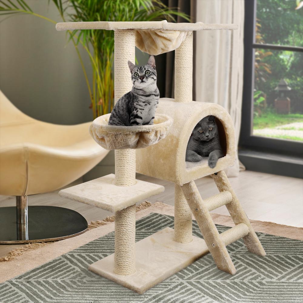 100cm Cat Tree with Condo, Hammock, Cradles & Sisal Scratching Posts — Beige