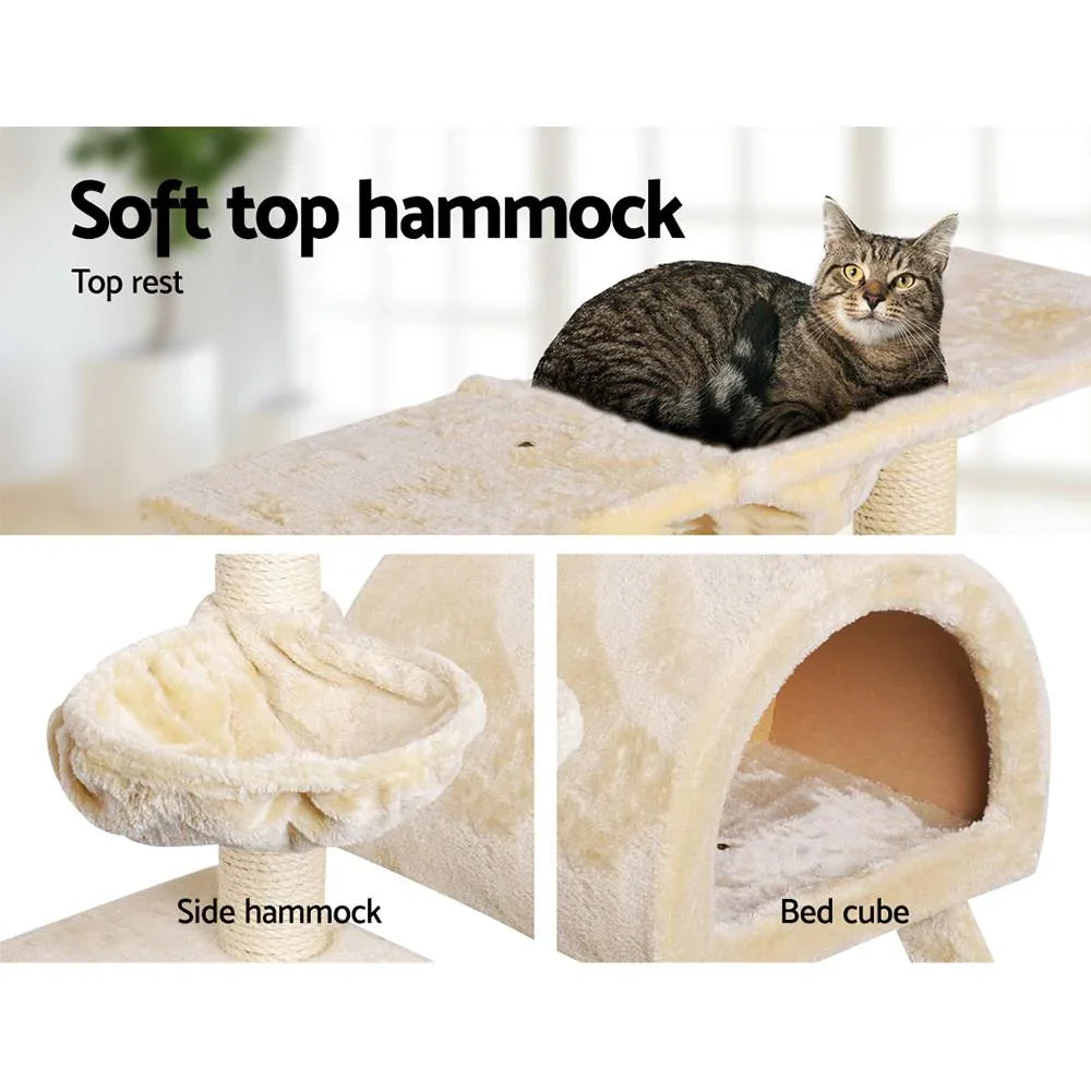 100cm Cat Tree with Condo, Hammock, Cradles & Sisal Scratching Posts — Beige