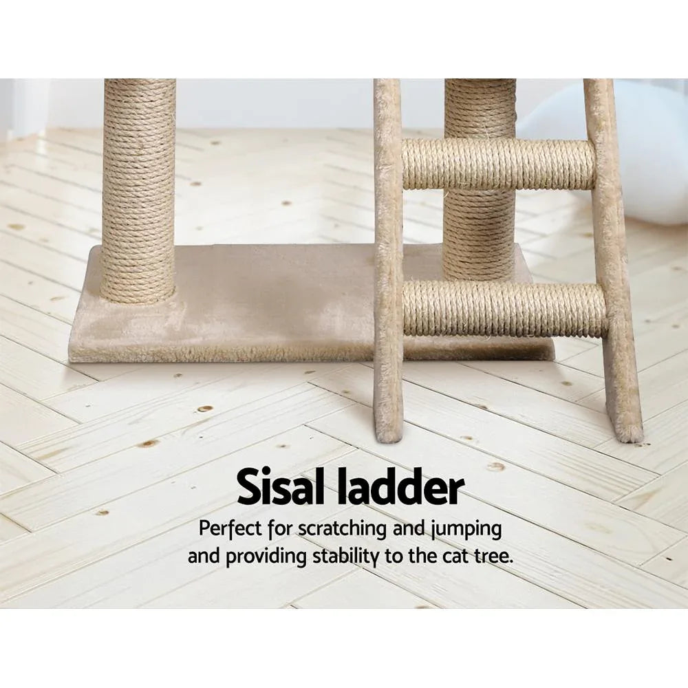 100cm Cat Tree with Condo, Hammock, Cradles & Sisal Scratching Posts — Beige