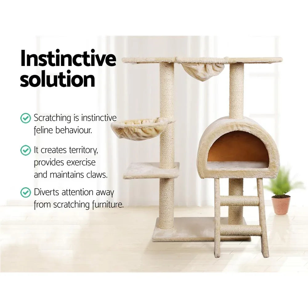 100cm Cat Tree with Condo, Hammock, Cradles & Sisal Scratching Posts — Beige