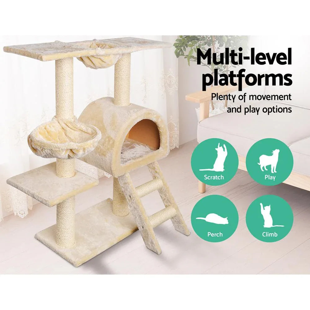 100cm Cat Tree with Condo, Hammock, Cradles & Sisal Scratching Posts — Beige