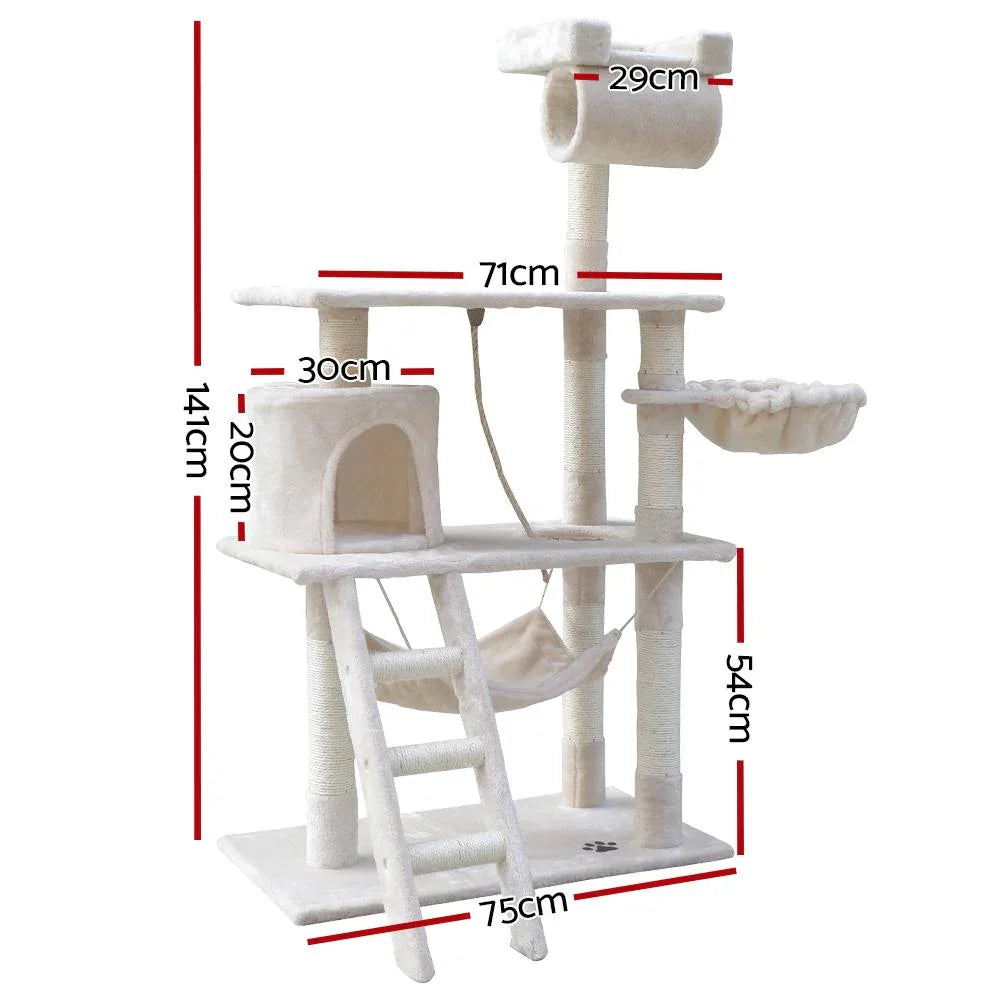141cm Cat Tree with Hammock, Swing, Cradles & Sisal Scratching Posts — Beige