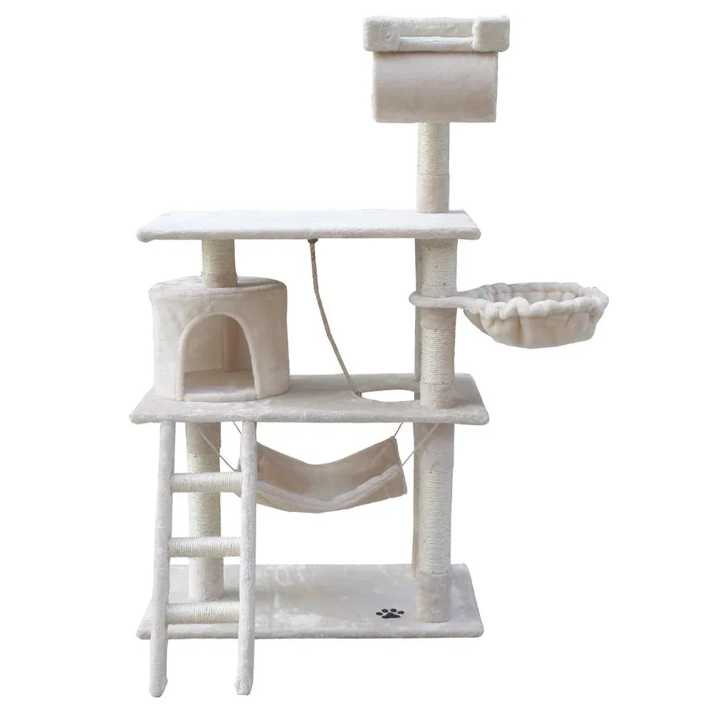 141cm Cat Tree with Hammock, Swing, Cradles & Sisal Scratching Posts — Beige