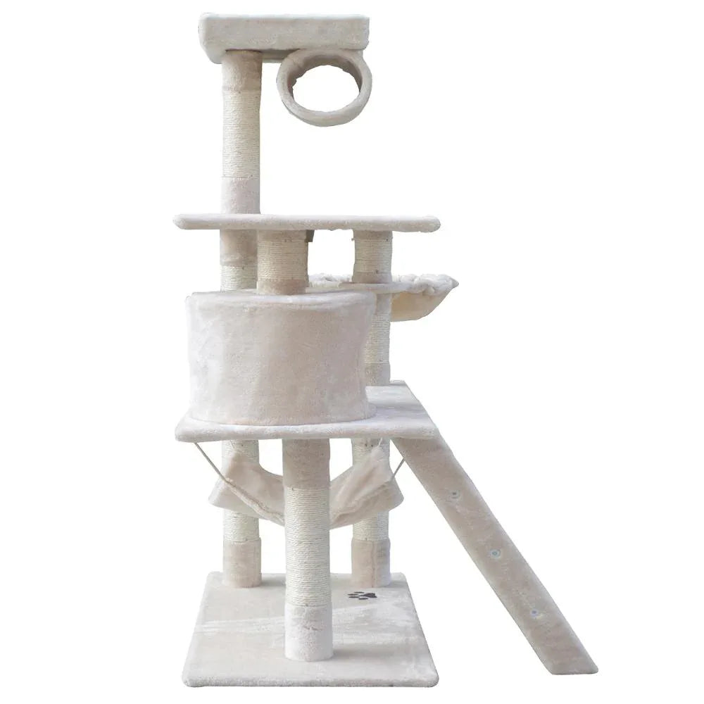141cm Cat Tree with Hammock, Swing, Cradles & Sisal Scratching Posts — Beige