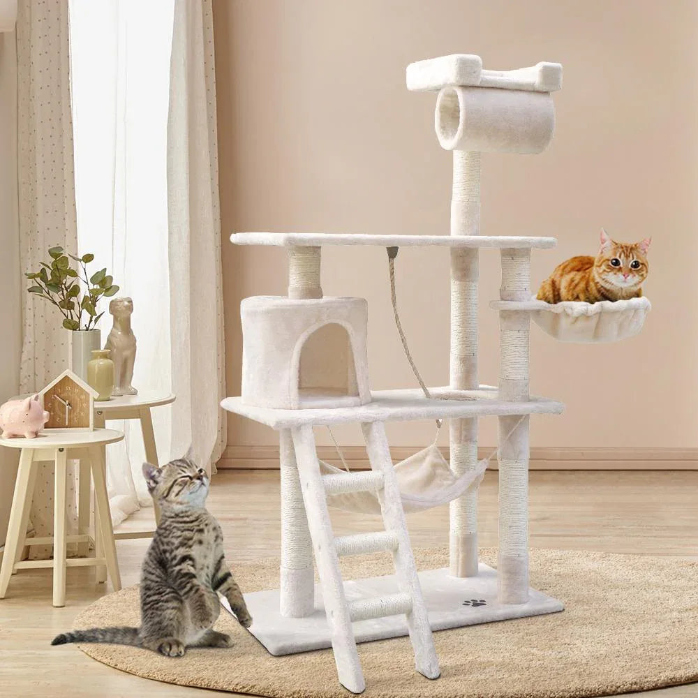 141cm Cat Tree with Hammock, Swing, Cradles & Sisal Scratching Posts — Beige