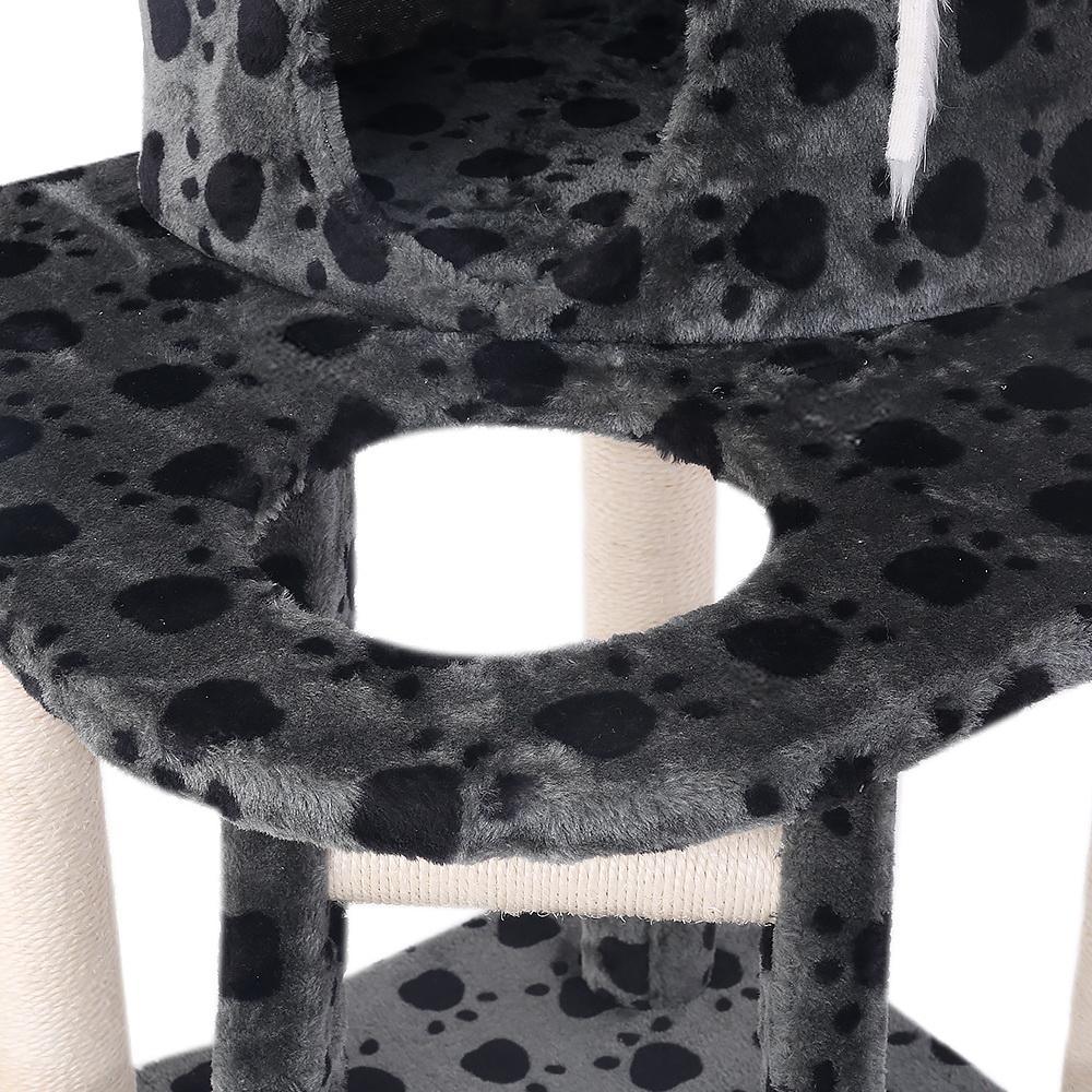120cm Cat Tree with Platforms, Bed Cube, Sisal Ramp & Hanging Toys — Dark Grey