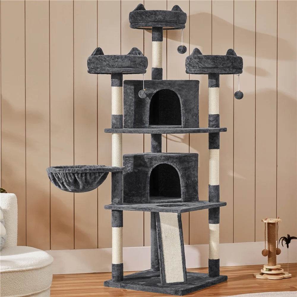 Renwick 69" Large Cat Tree Tower with Condos & Scratching Board — Dark Gray