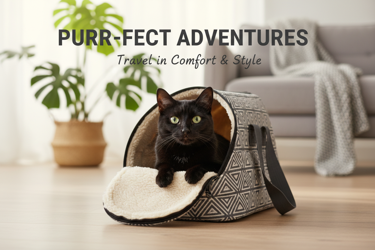 Black cat in a pet carrier