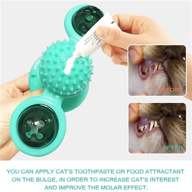 Interactive Cat Toy with Catnip Balls, Spinning Windmill & Suction Base — Green, Yellow or Blue