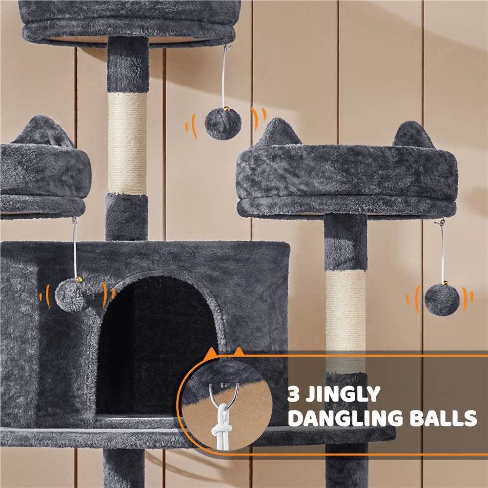 Renwick 69" Large Cat Tree Tower with Condos & Scratching Board — Dark Gray