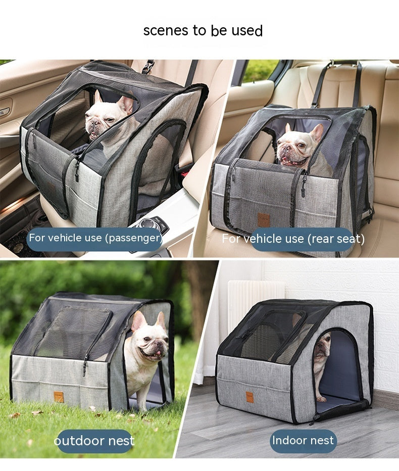 Portable Dog Travel Crate & Nest — Foldable Polyester Carrier for Car & On-the-Go