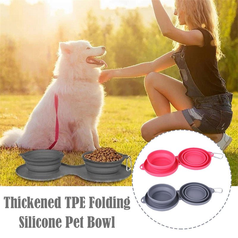 Collapsible Double Pet Bowl with Non-Slip Silicone Mat — Travel-Ready for Dogs & Cats