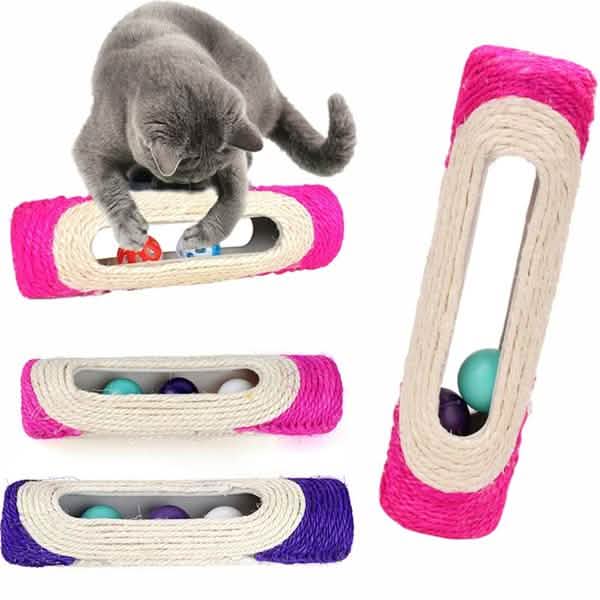 Rolling Sisal Cat Scratching Post with 3 Interactive Balls