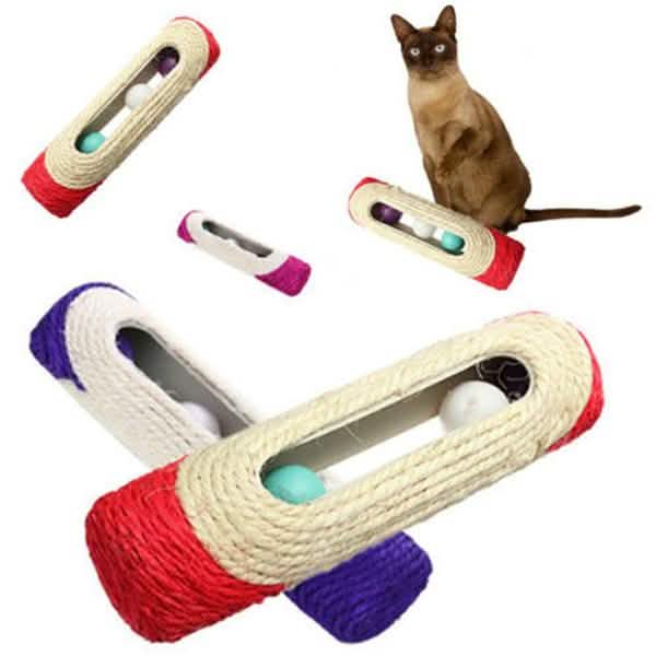 Rolling Sisal Cat Scratching Post with 3 Interactive Balls